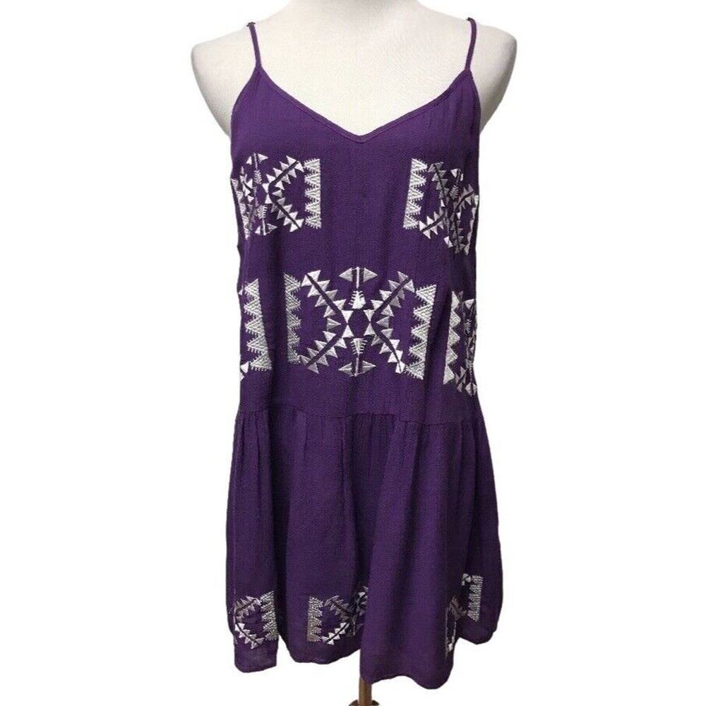 Izzy & Lola Dress Womens Large Embroidered Purple White